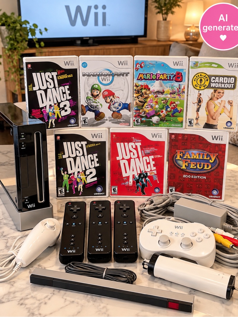 Nintendo Wii Console Bundle | 7 Games | Mario Kart | Mario Party 8 | Controllers